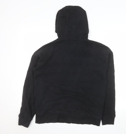 Close-up detail of Fila Men’s Black Pullover Hoodie, size S, Logo Fleece Sweatshirt