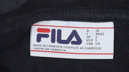 Brand and care label for Fila Men’s Black Pullover Hoodie, size S, Logo Fleece Sweatshirt