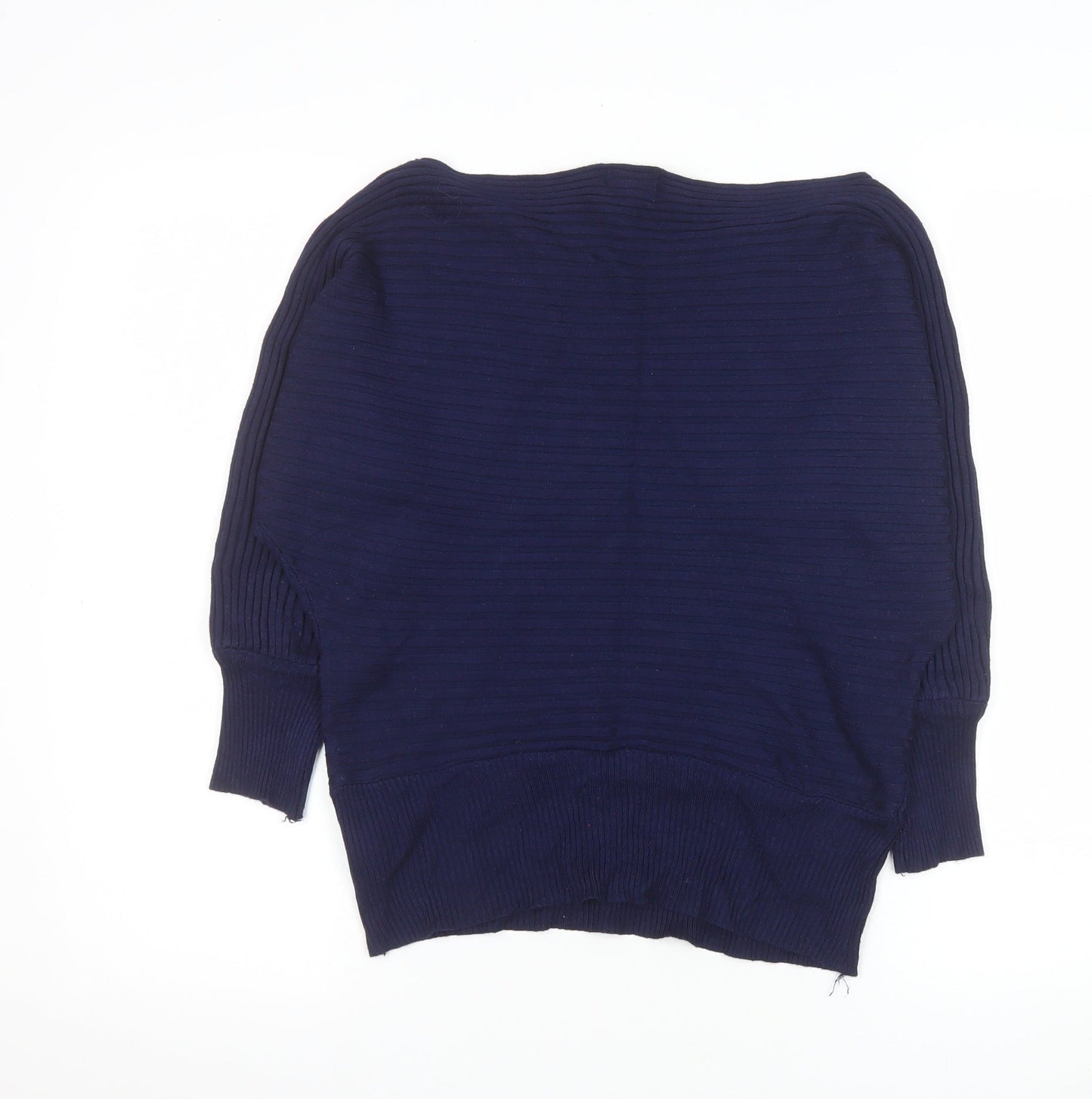 Pure Hype Women's Blue Cotton Blend Boat Neck Pullover Jumper Size L