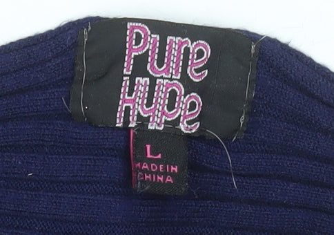 Pure Hype Women's Blue Cotton Blend Boat Neck Pullover Jumper Size L
