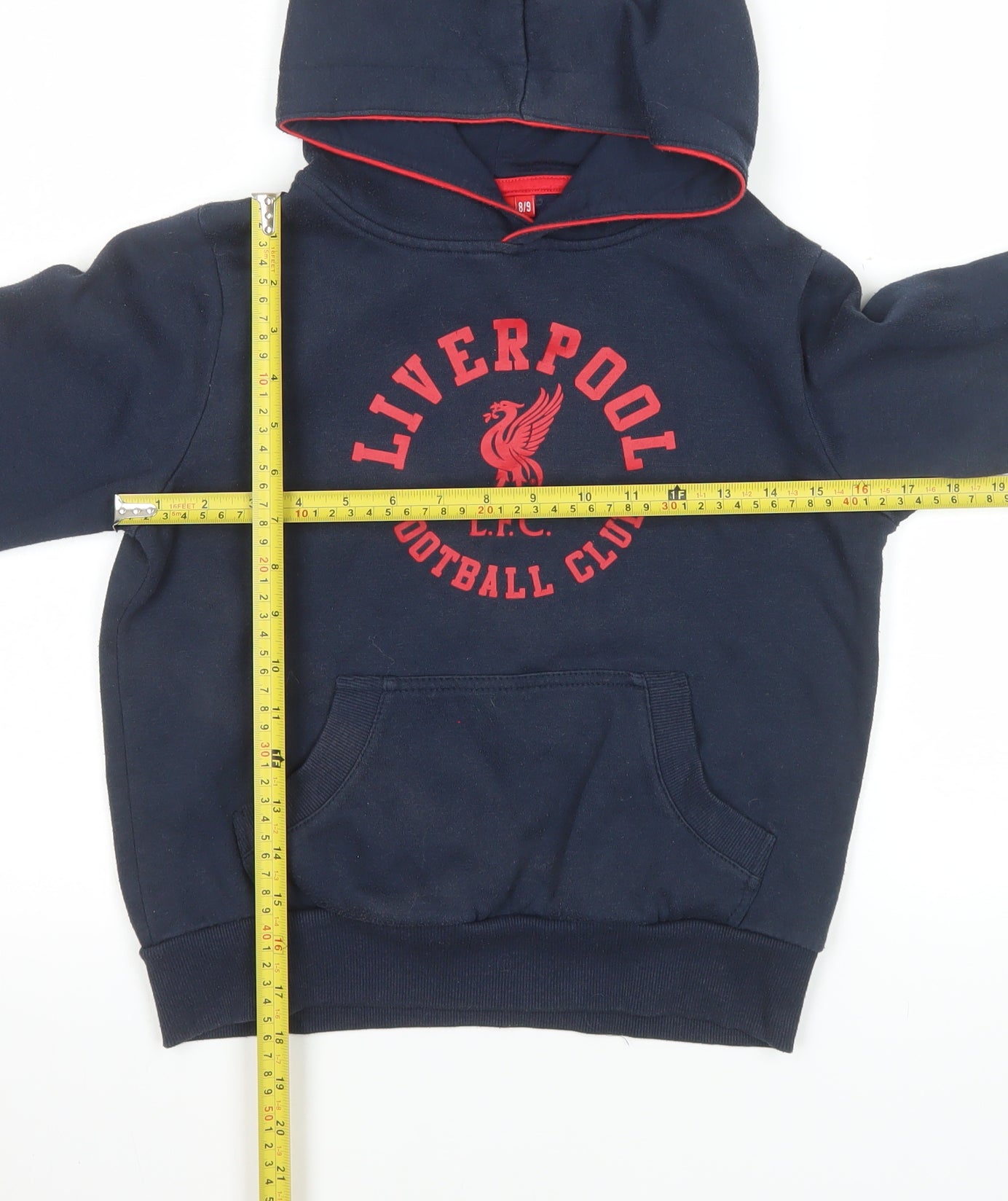 Liverpool FC Boys Navy Hoodie 8-9 Years Pullover Hooded Sweatshirt