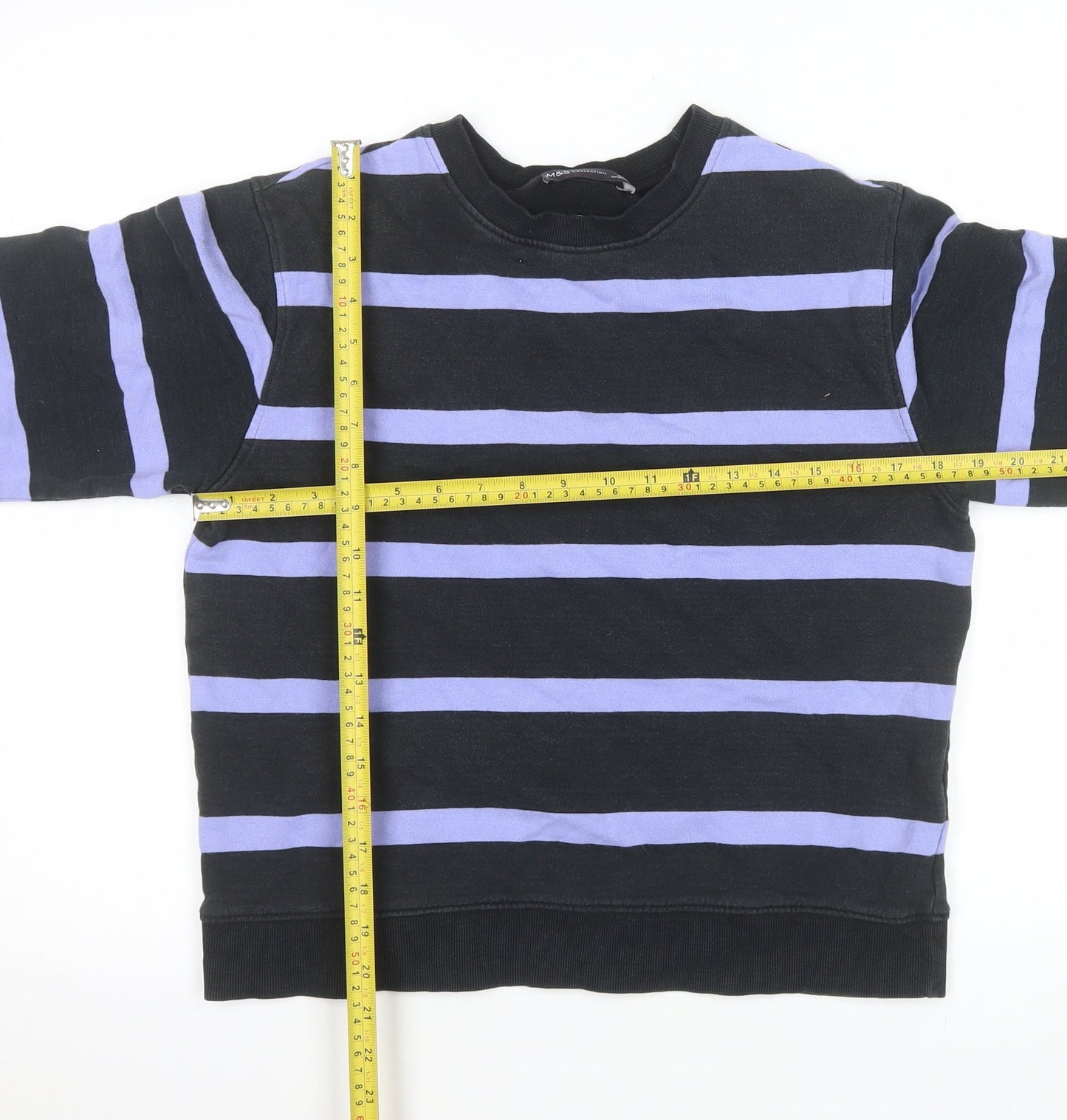 Marks and Spencer Men's Blue Striped Crew Neck Sweatshirt Size S