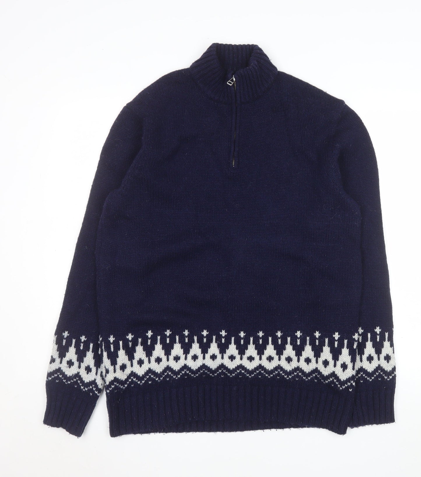 Boden Men's Blue Wool Fair Isle 1/4 Zip Sweater Size L