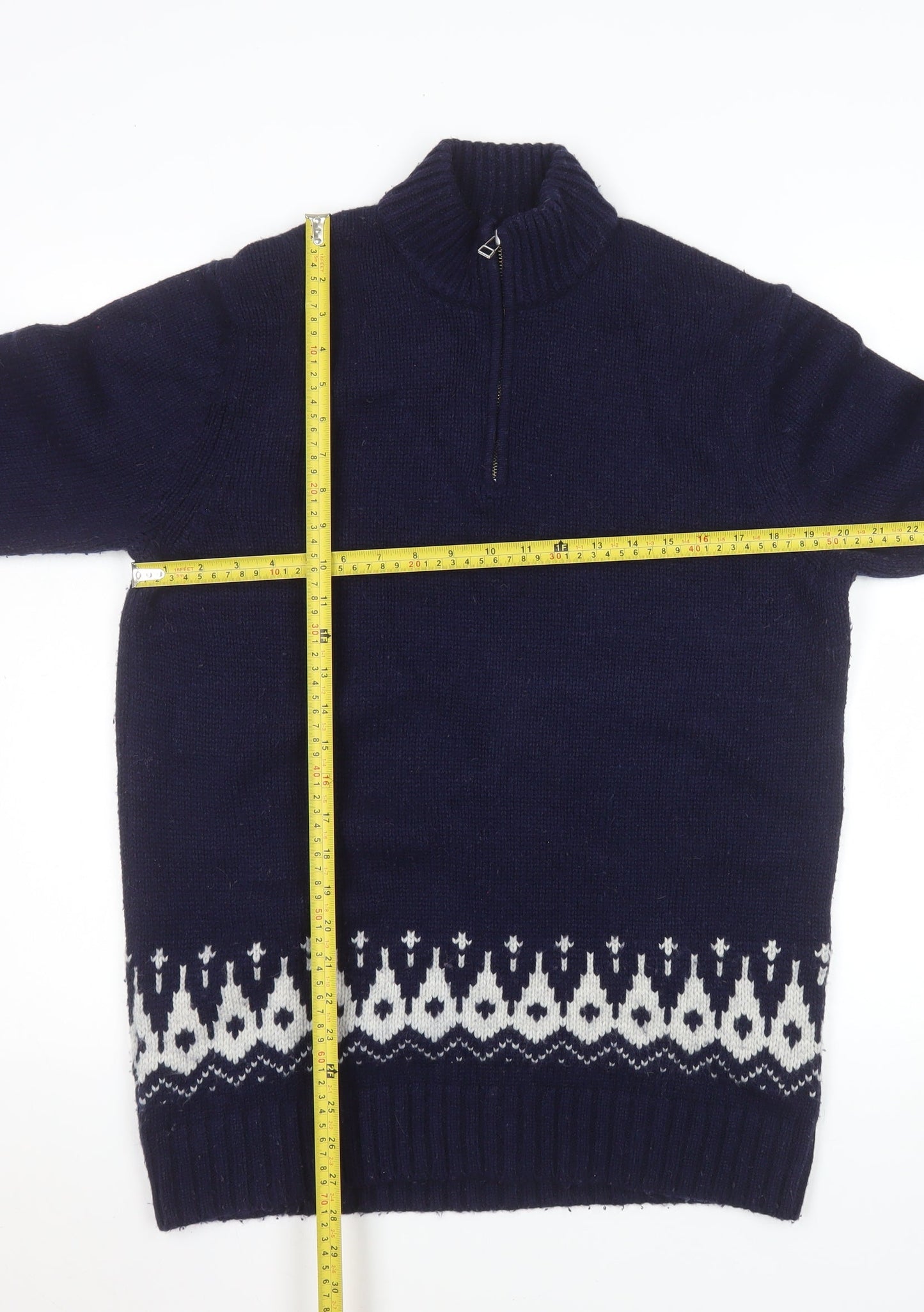 Boden Men's Blue Wool Fair Isle 1/4 Zip Sweater Size L