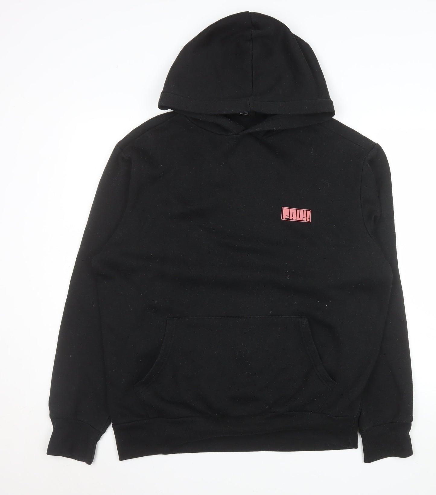 Friend or Faux Mens Black Pullover Hoodie L Graphic Print Fleece