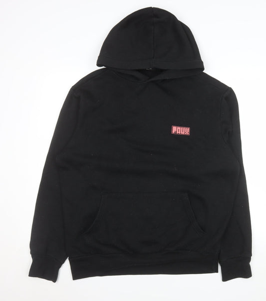 Friend or Faux Mens Black Pullover Hoodie L Graphic Print Fleece