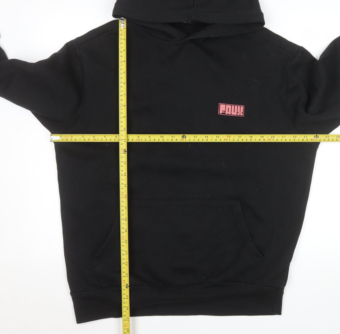 Friend or Faux Mens Black Pullover Hoodie L Graphic Print Fleece