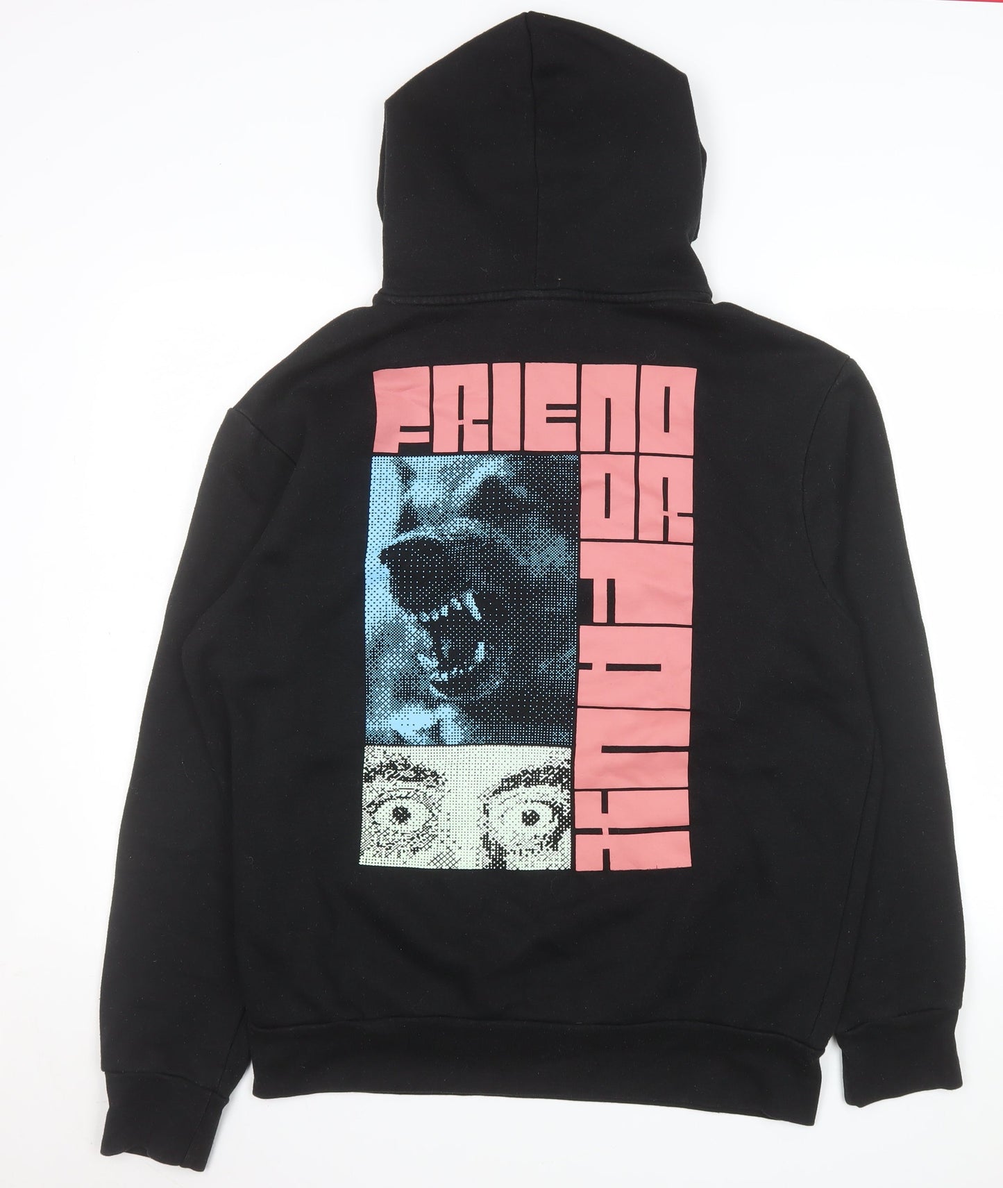 Friend or Faux Mens Black Pullover Hoodie L Graphic Print Fleece