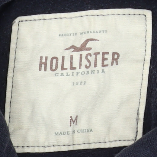 Hollister Mens Black Hoodie Medium Pullover Graphic Surf Team Cotton