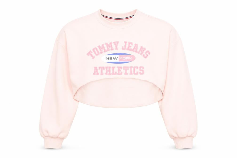 Tommy Jeans Womens Pink Cropped Pullover Sweatshirt Size S