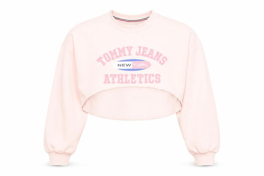 Tommy Jeans Womens Pink Cropped Pullover Sweatshirt Size S