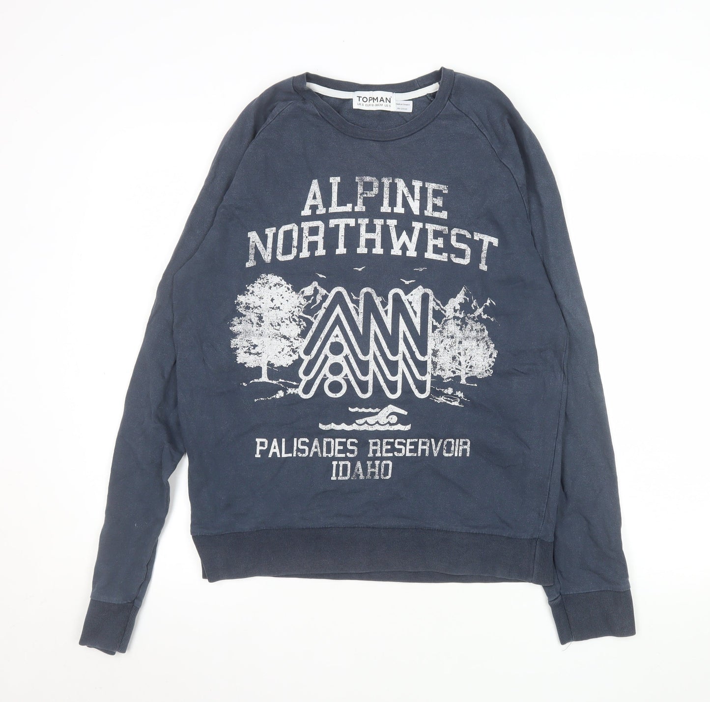 Topman Men Blue Small Graphic Print Sweatshirt Crew Neck