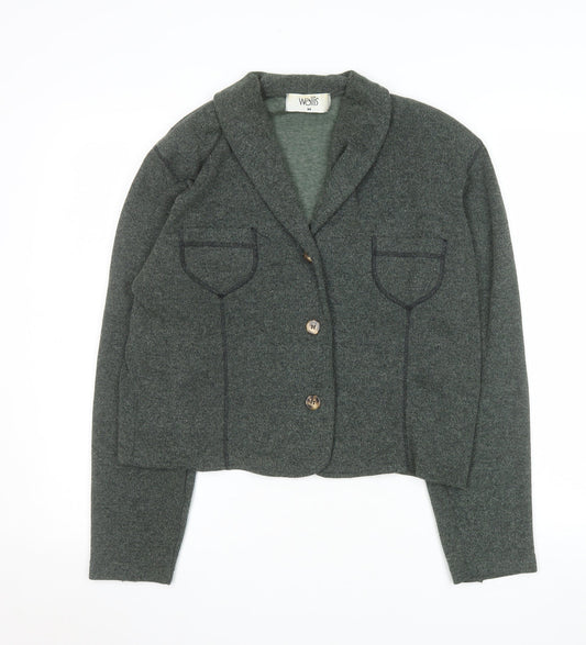 Wallis Women Green Knit Blazer Medium Single Breasted Jacket