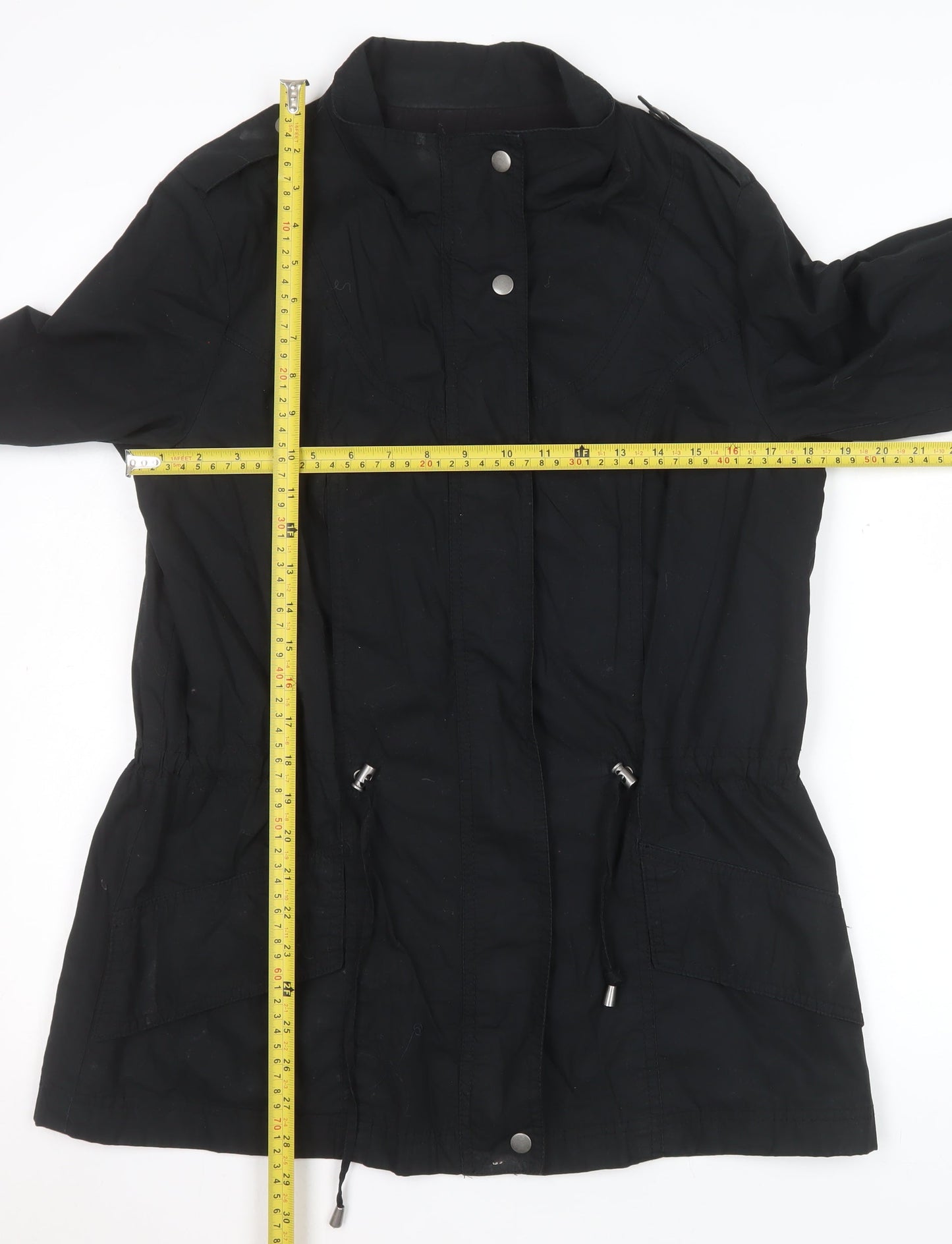 Zara Women's Black Parka Jacket Size 12 Mid-Length Casual