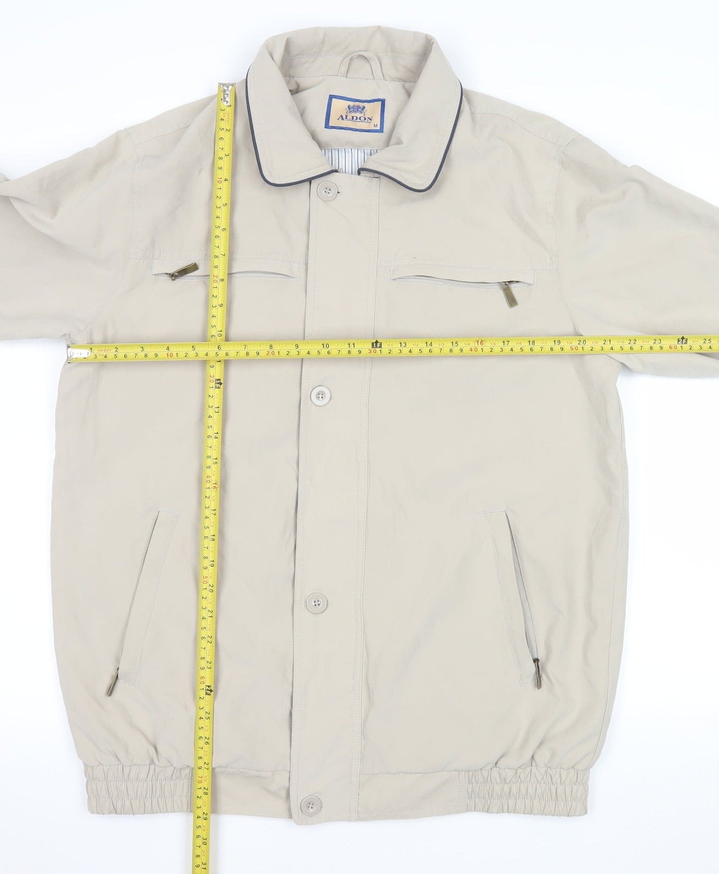 Aldon Men Beige Mid-Length Polyester Basic Jacket Size M