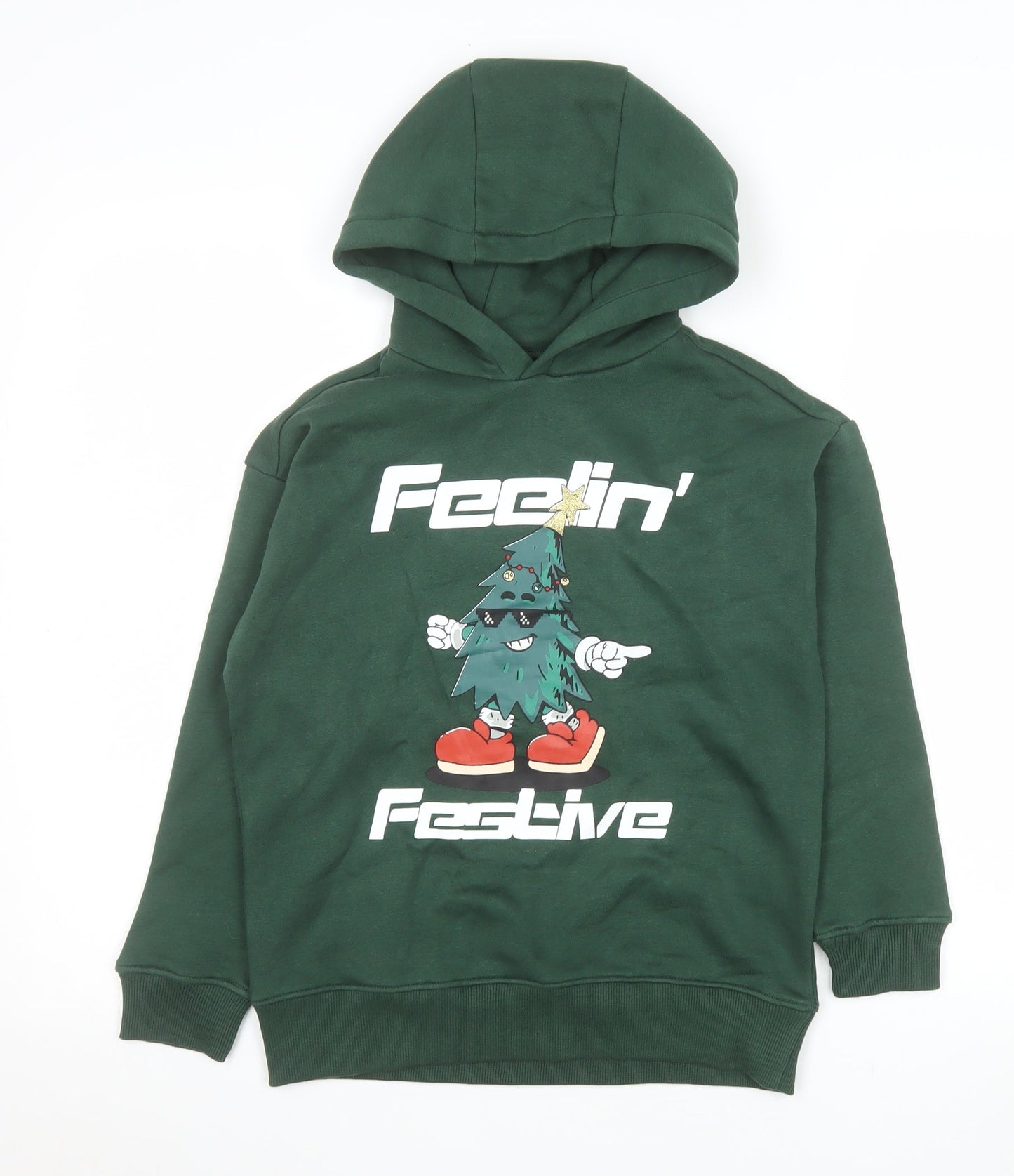F&F Boys Green Christmas 'Feelin' Festive' Pullover Hoodie 8-9 Years