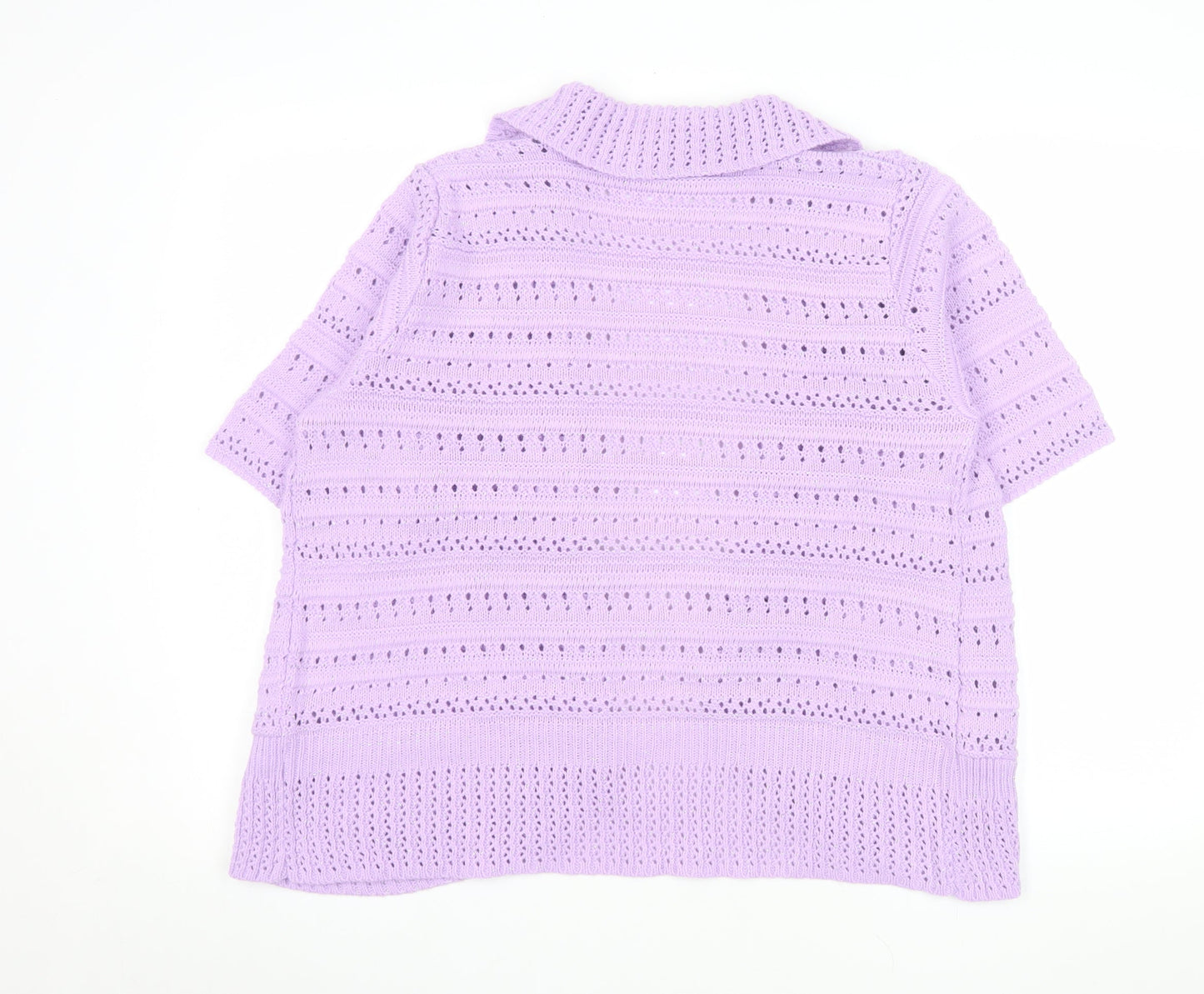 Honor Millburn Women's Purple Open Knit Short Sleeve Cardigan M