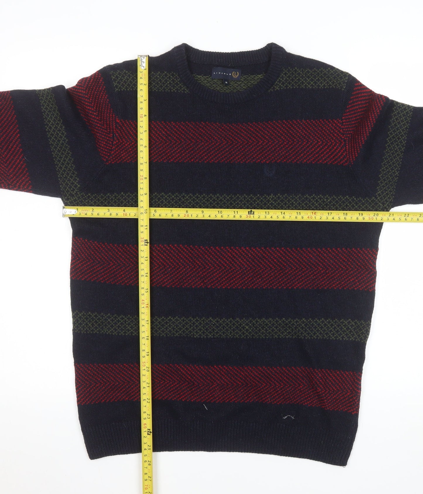 Lincoln Men's Multicoloured Wool Blend Striped Pullover Jumper Size M
