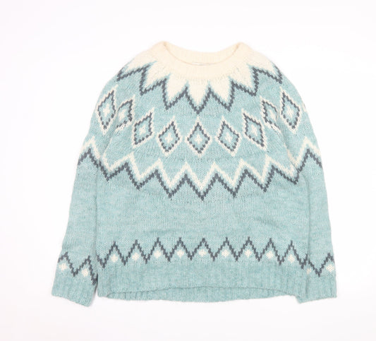 Next Women Blue Fair Isle Knit Jumper Size 14 Crew Neck