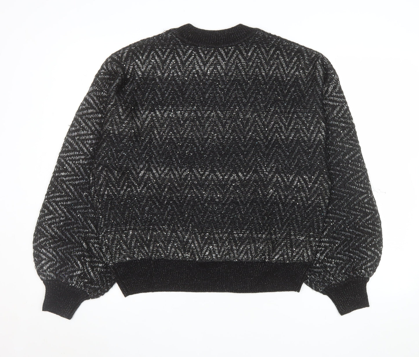 Biba Womens Black Metallic Knit Crew Neck Pullover Jumper Size M