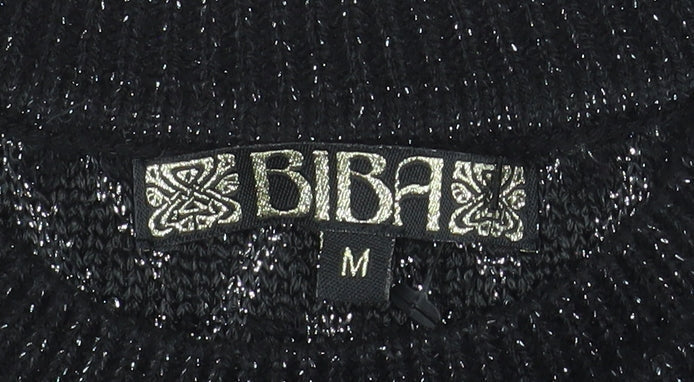 Biba Womens Black Metallic Knit Crew Neck Pullover Jumper Size M