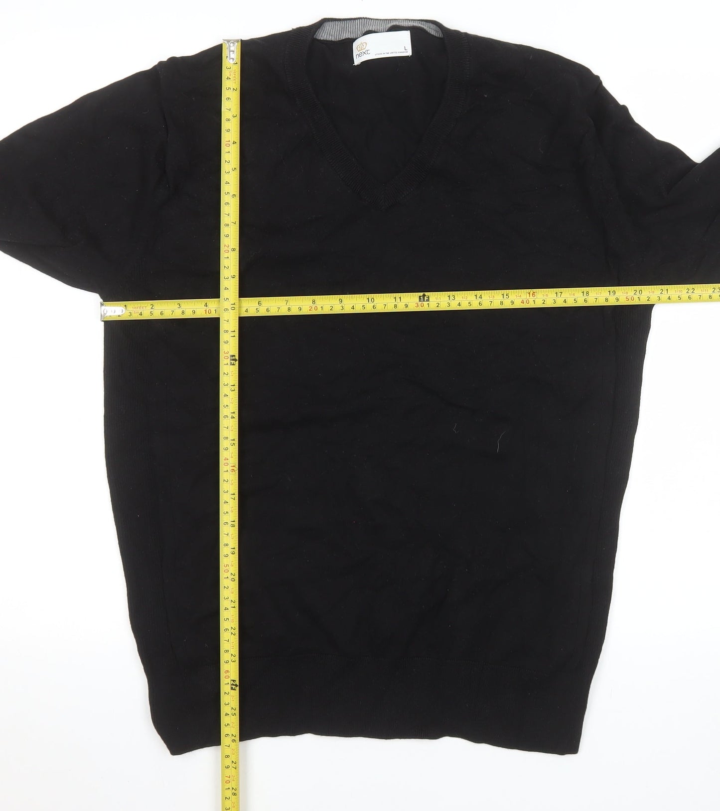 Next Men's Black L V-Neck Cotton Jumper Casual Knitwear