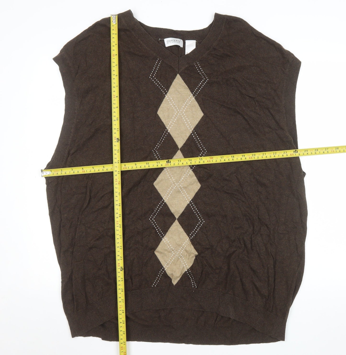 Concepts by Claiborne Men's Brown Argyle Cotton 3XL Vest Jumper