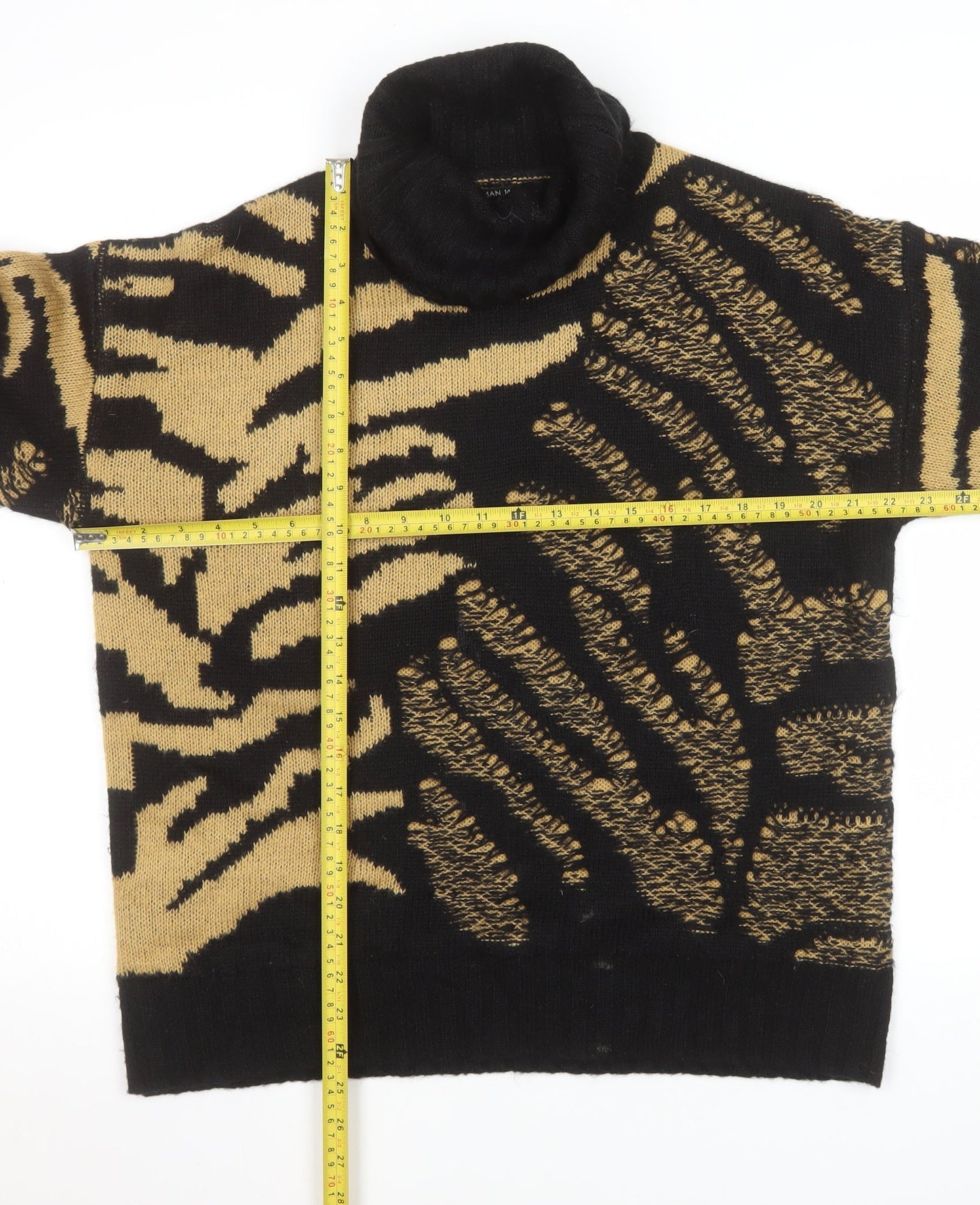Roman Women’s Black Animal Print Roll Neck Pullover Jumper Size 14