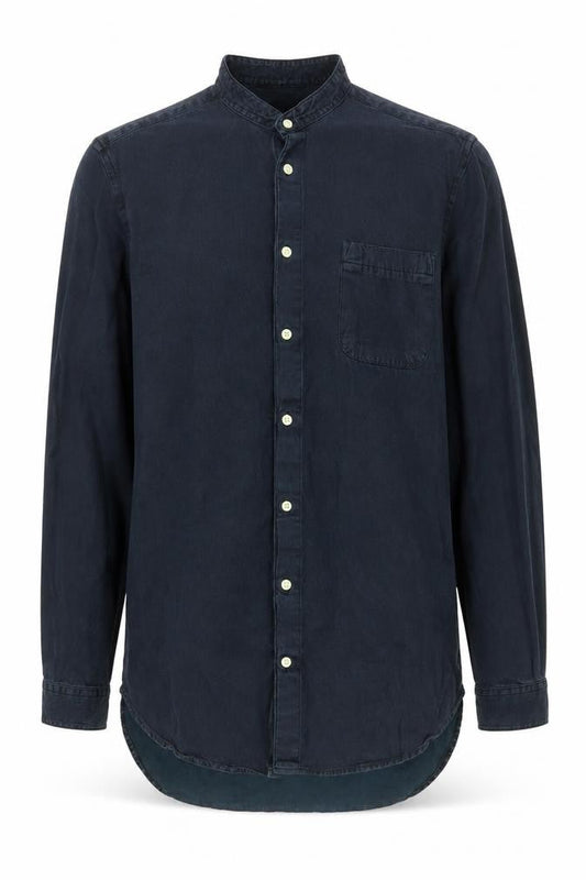 ASOS Men Blue Cotton Band Collar Long Sleeve Button-Up Shirt XL