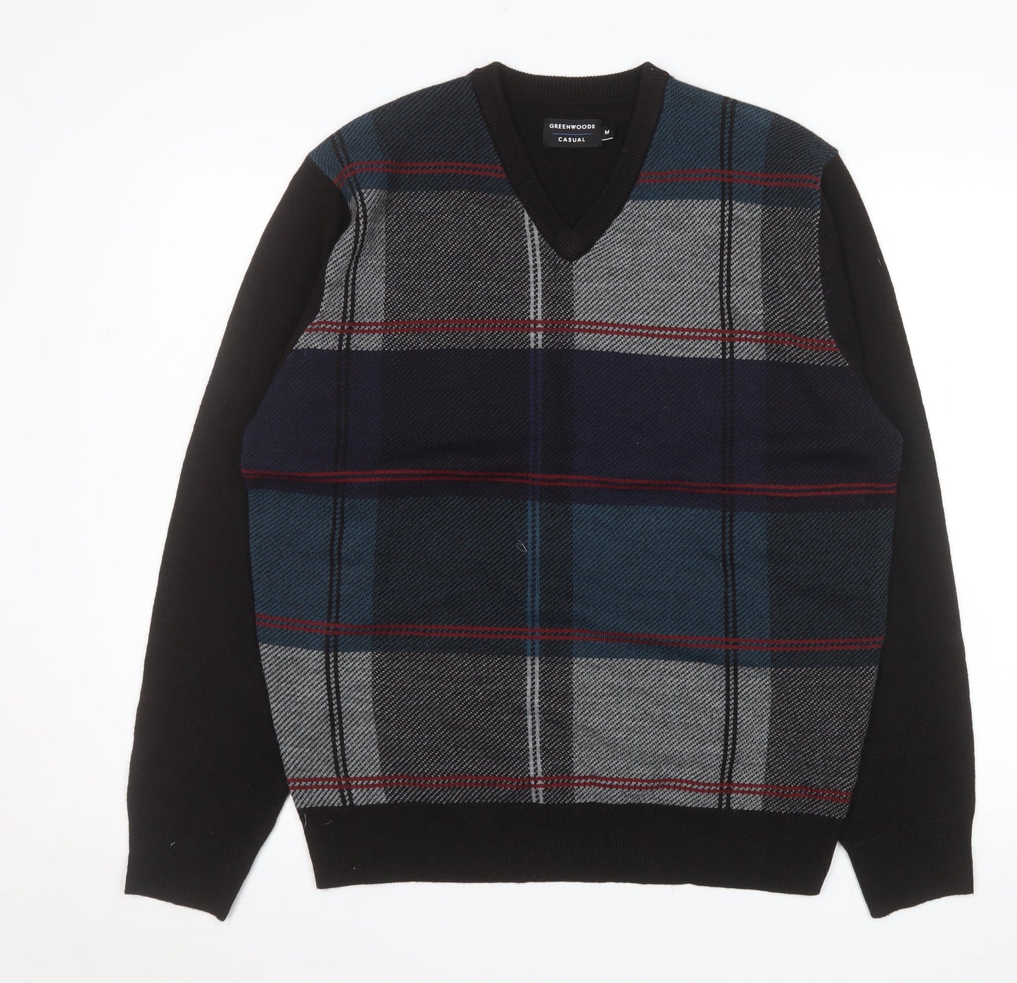Greenwoods Men’s Multicoloured V-Neck Check Jumper Size M