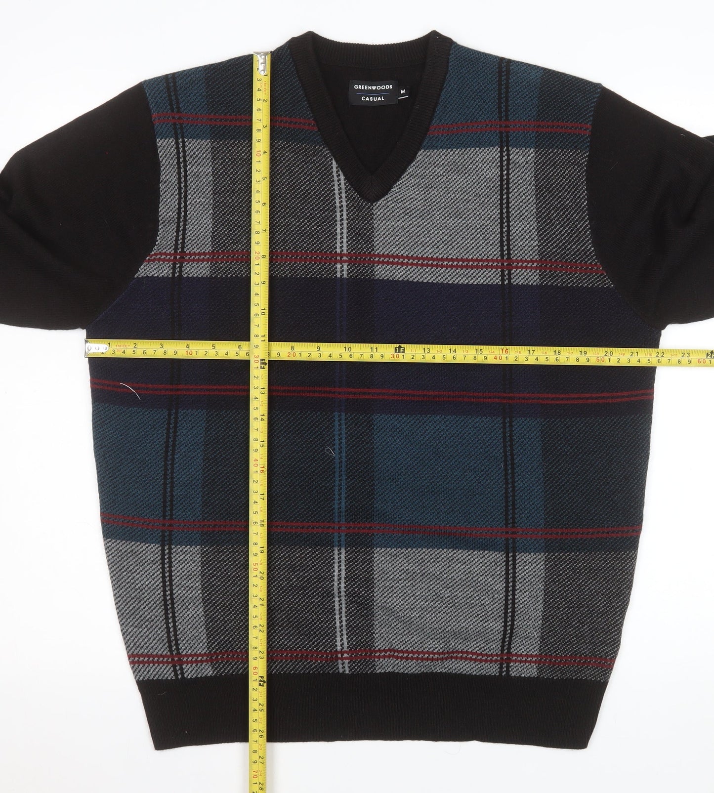 Greenwoods Men’s Multicoloured V-Neck Check Jumper Size M