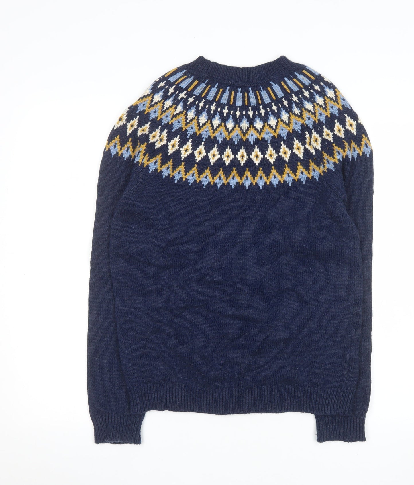 Fat Face Women's Navy Fair Isle Crew Neck Jumper UK 8 Wool Cotton Blend