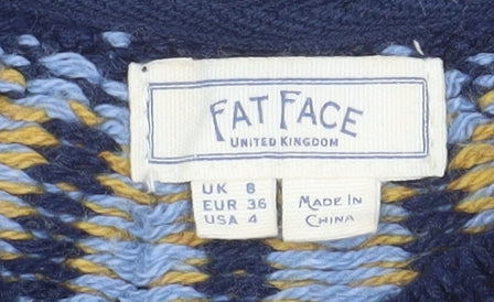 Fat Face Women's Navy Fair Isle Crew Neck Jumper UK 8 Wool Cotton Blend