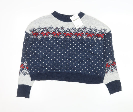 ASOS Womens Blue Fair Isle Knit Jumper UK 10 Crew Neck Winter