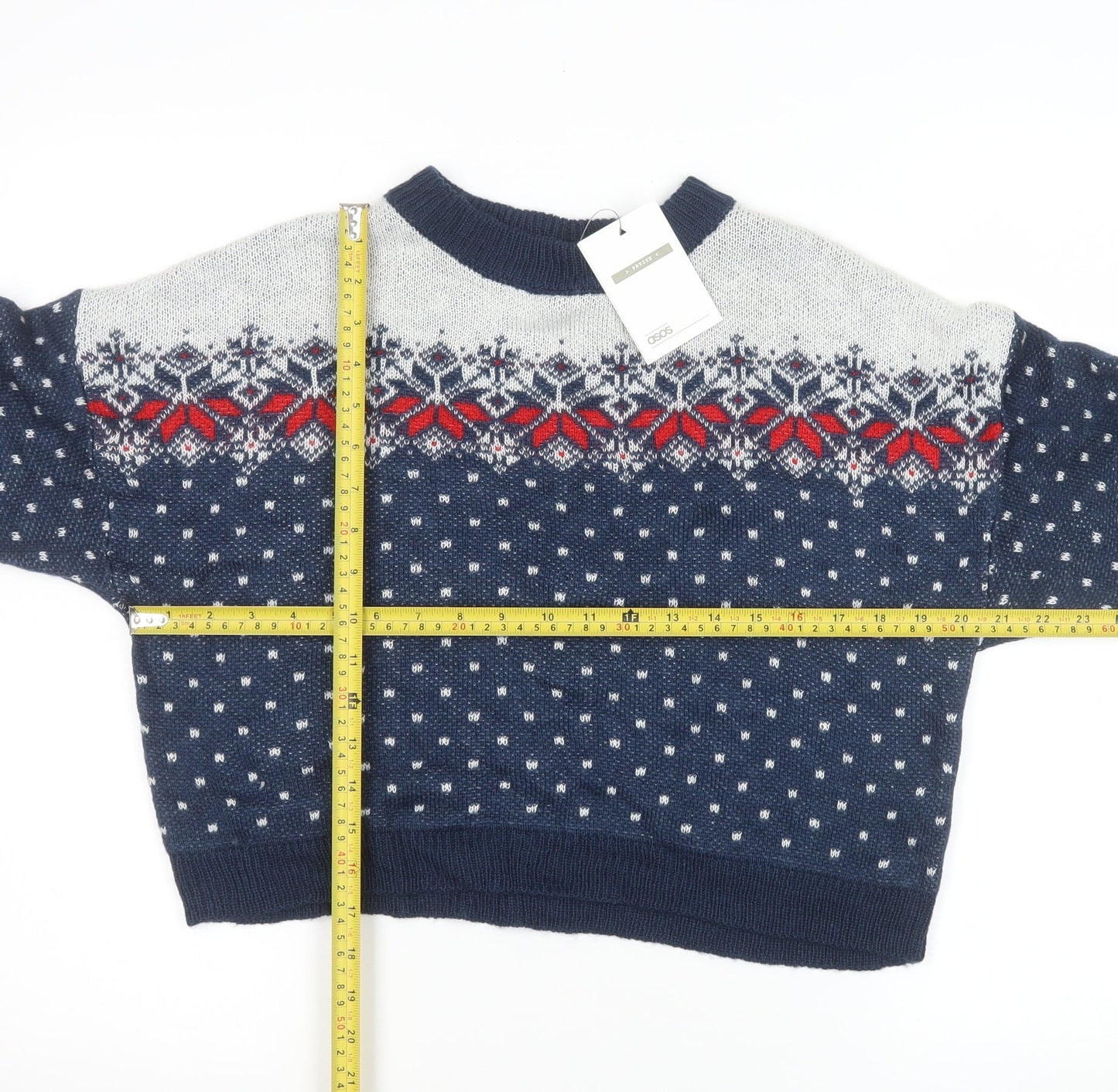 ASOS Womens Blue Fair Isle Knit Jumper UK 10 Crew Neck Winter