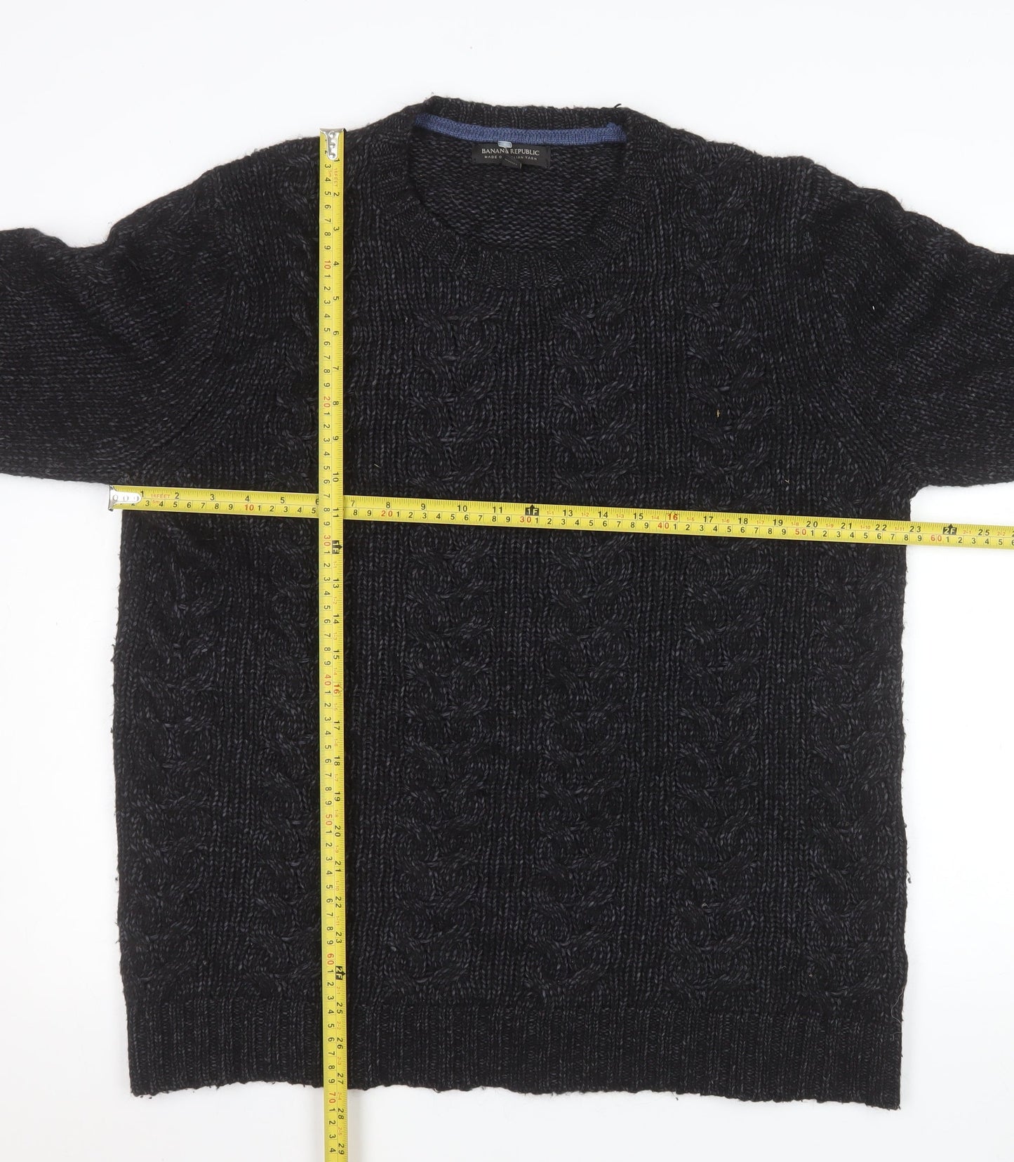 Banana Republic Men's Black XL Cable-Knit Cotton Wool Jumper