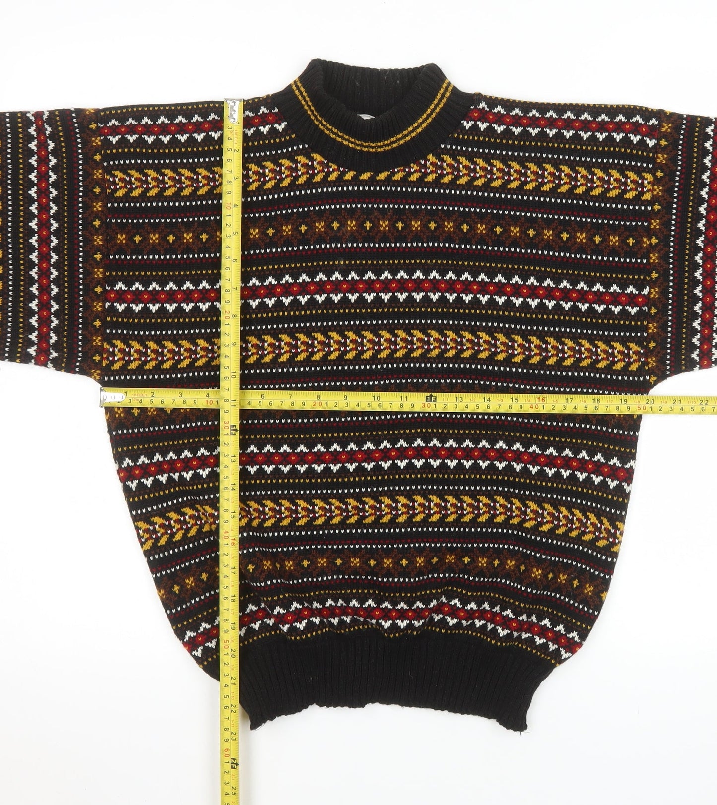 QS Womens Black Fair Isle Acrylic Jumper Size 16-18