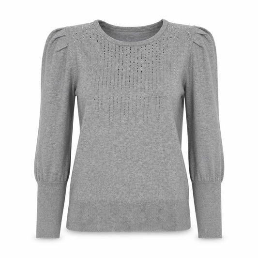 Quiz Womens Grey Sequin Puff Sleeve Pullover Jumper Size L