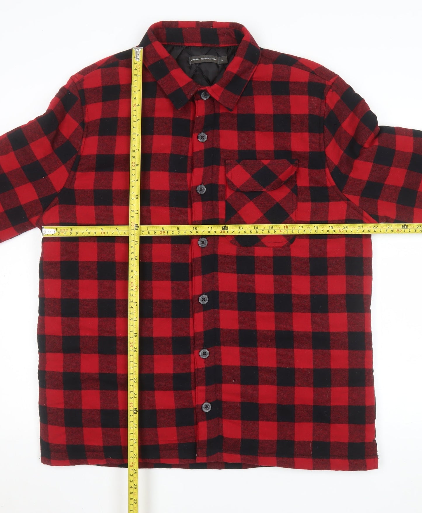 French Connection Men's Red Checked Flannel Jacket L