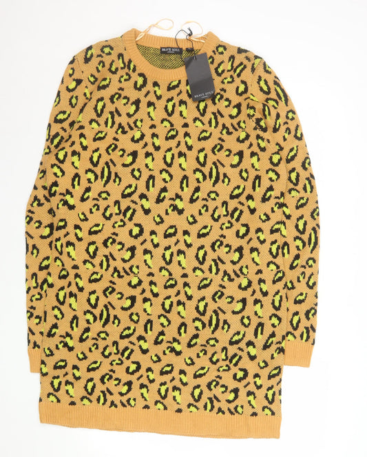 Brave Soul Women’s Brown Leopard Print Long Sleeve Jumper Dress Size 18
