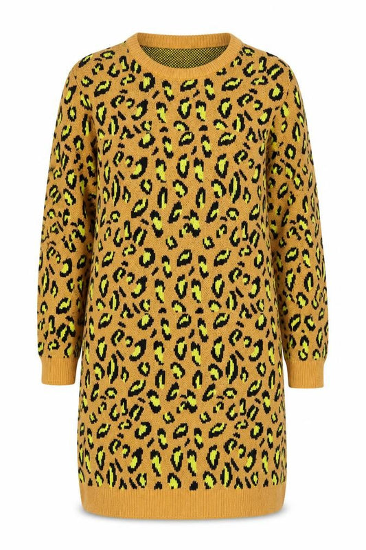 Brave Soul Women’s Brown Leopard Print Long Sleeve Jumper Dress Size 18