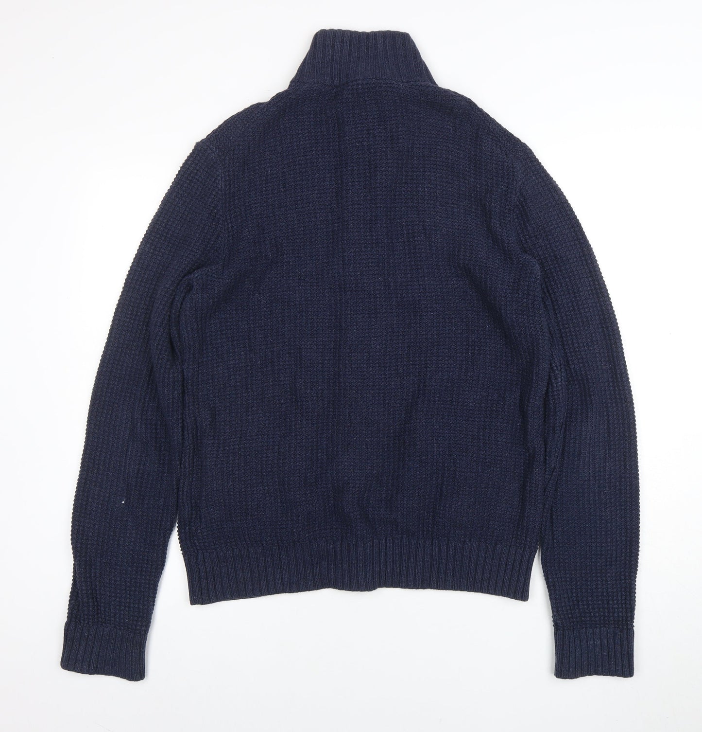 Gap Men’s Blue Cotton Chunky Knit Cardigan M High Neck Button Up