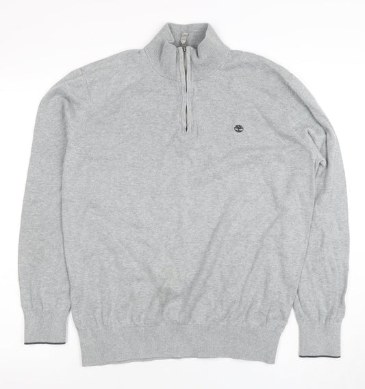 Timberland Men's Grey Cotton Half Zip Jumper L High Neck