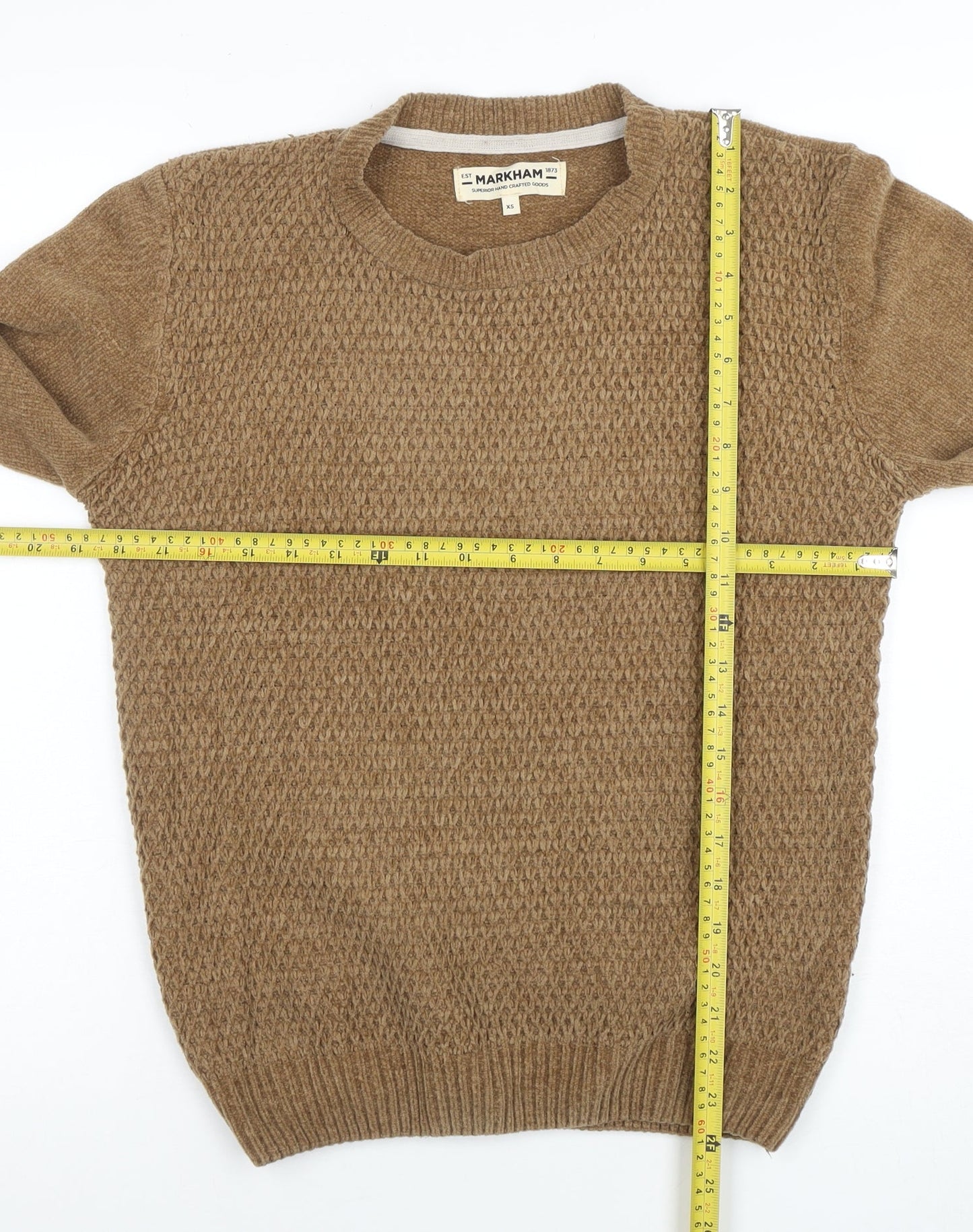 Markham Men’s Beige Acrylic Crew Neck Knit Jumper XS