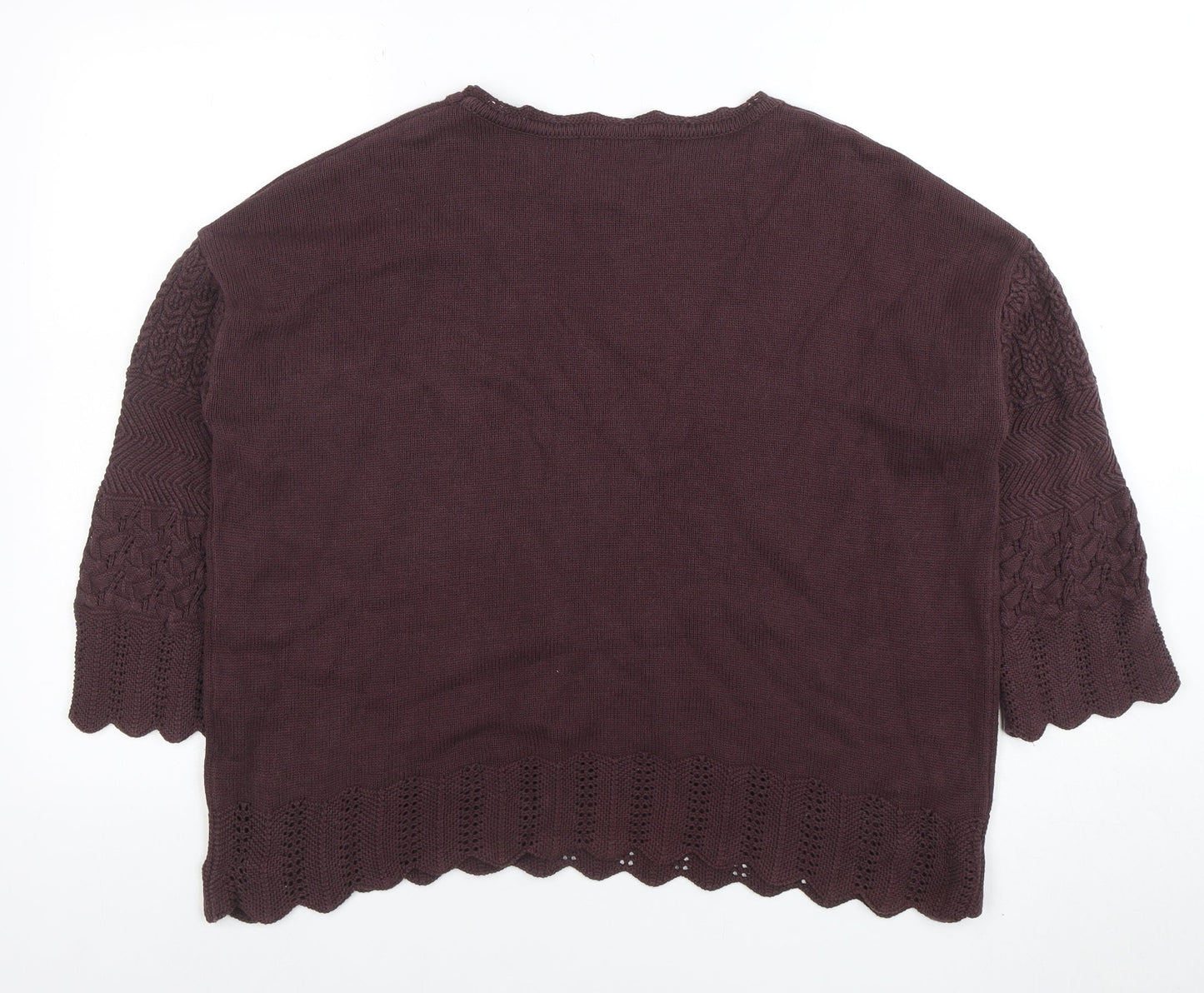 Balcinha Women Brown 3/4 Sleeve Knit Cotton Cardigan M