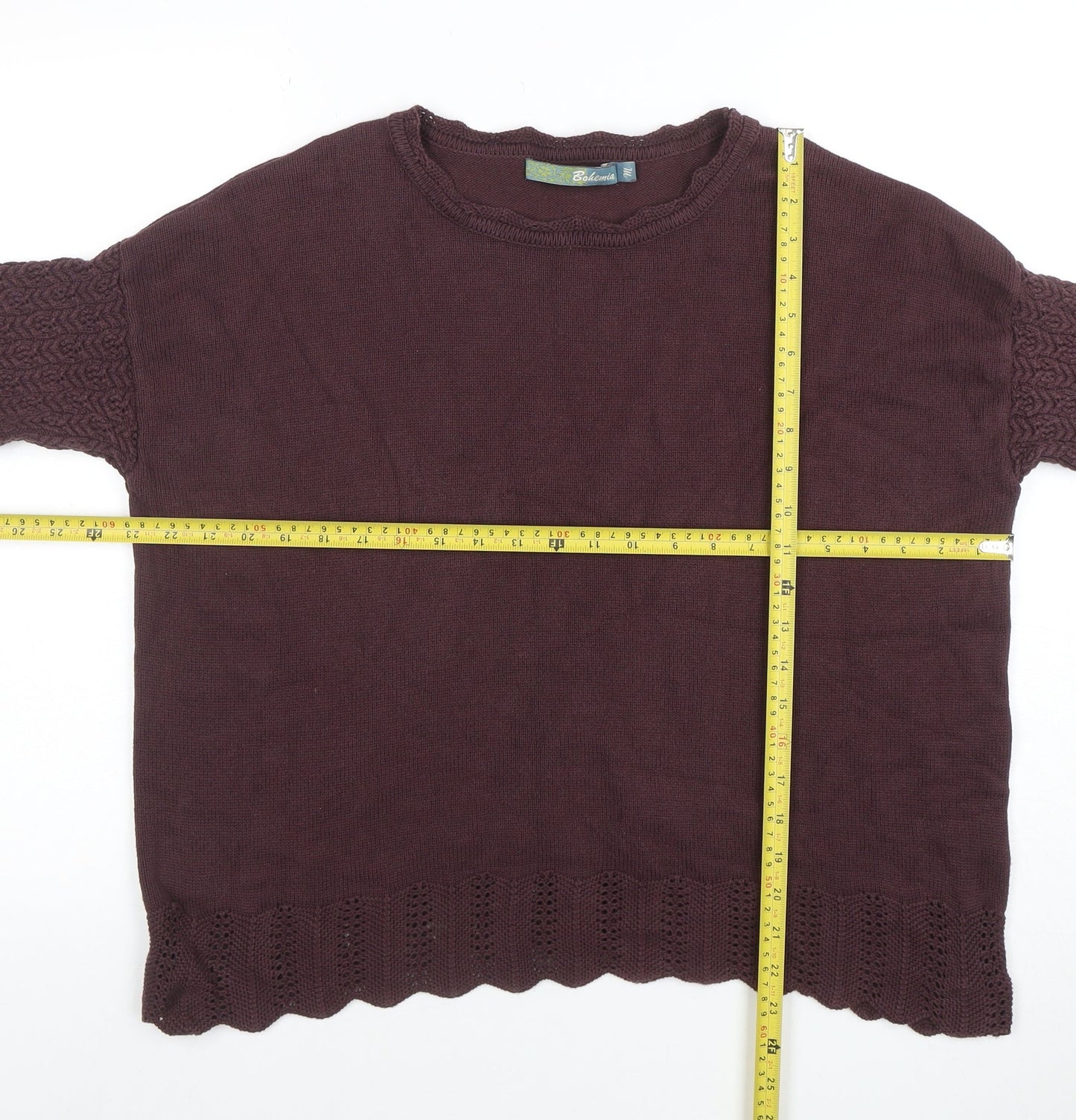 Balcinha Women Brown 3/4 Sleeve Knit Cotton Cardigan M