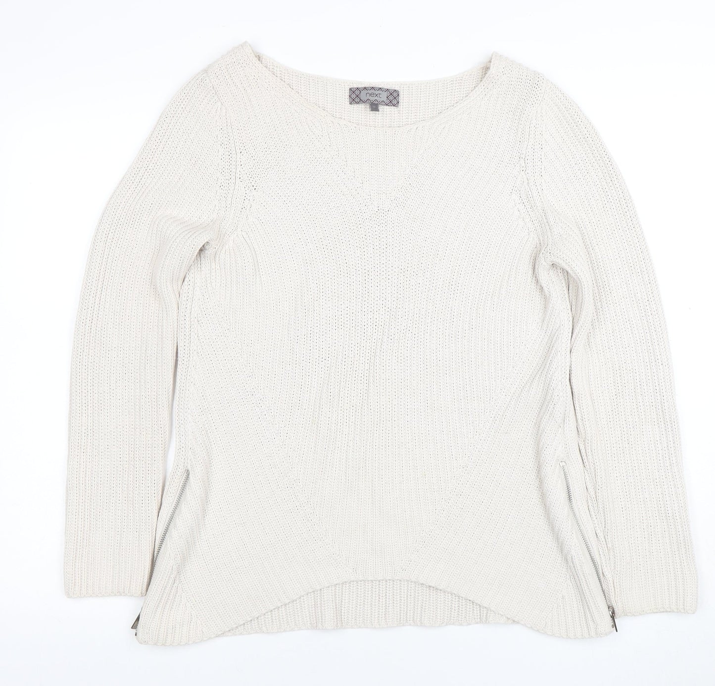 Next Women Ivory Chunky Knit Zip Pullover Jumper Size 12