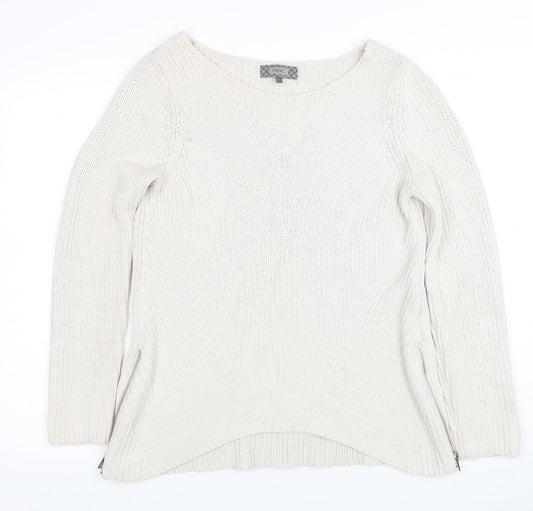 Next Women Ivory Chunky Knit Zip Pullover Jumper Size 12