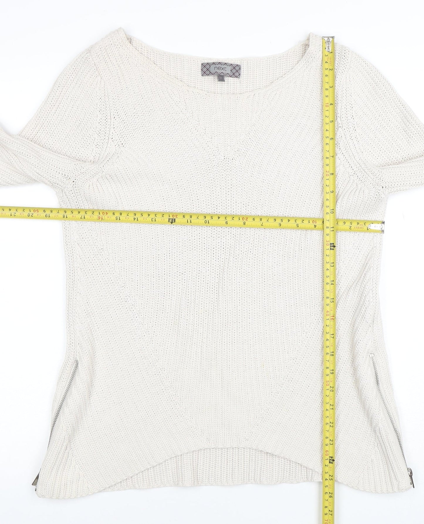 Next Women Ivory Chunky Knit Zip Pullover Jumper Size 12