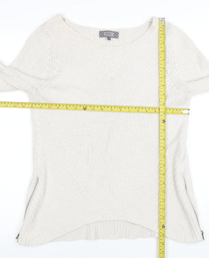 Next Women Ivory Chunky Knit Zip Pullover Jumper Size 12